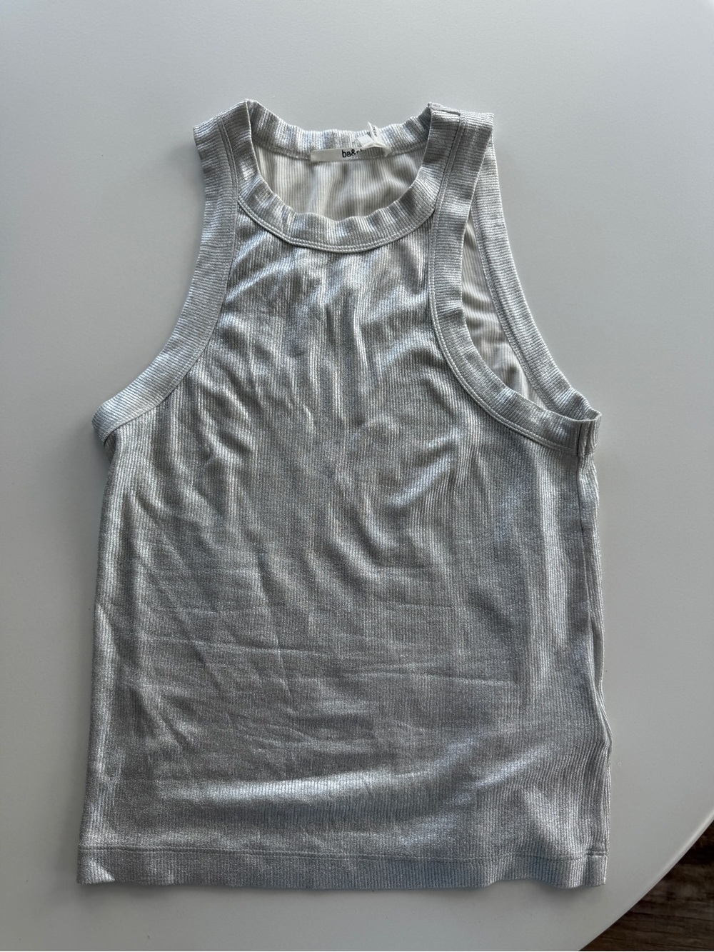 ba&sh Silver Ribbed Men's Tank Top - Sleeveless Crew